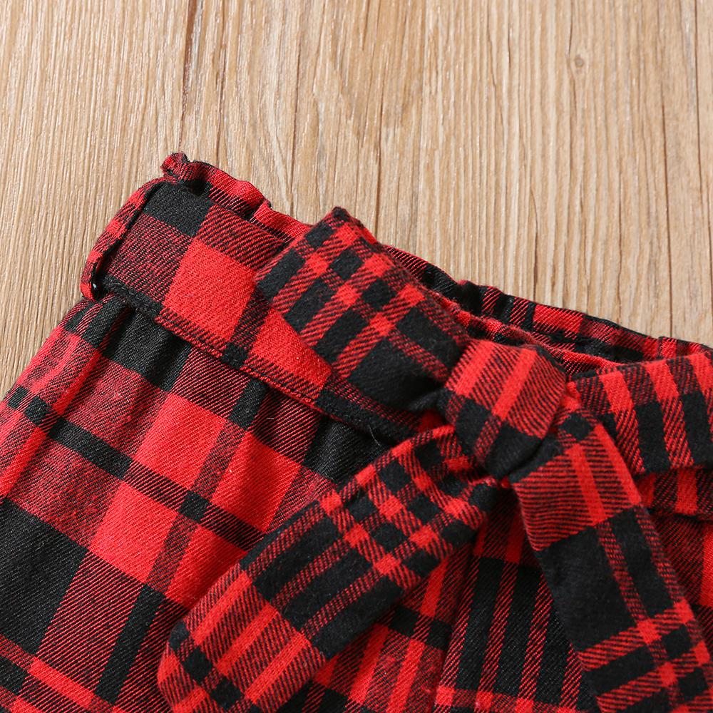 Girls Fashion Outfit Plaid Heart Embroidery Flutter Sleeve Top and Shorts 3 Piece Set