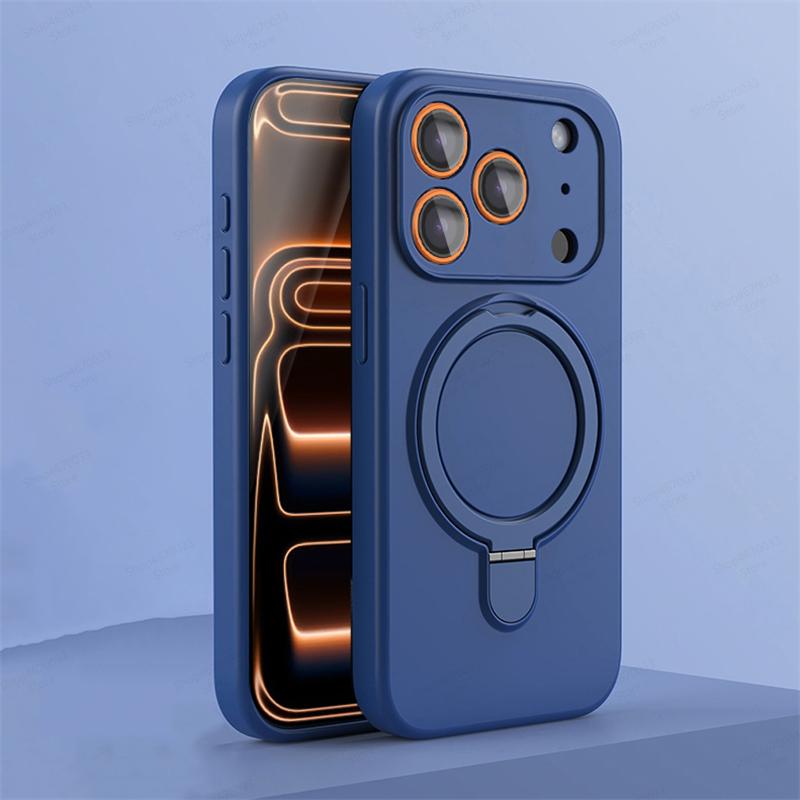 Magnetic Silicone Phone Case For iPhone 17 16 15 14 13 11 12 Pro Max Air Kickstand Ring Holder Cover For iPhone 14 15 16 Plus