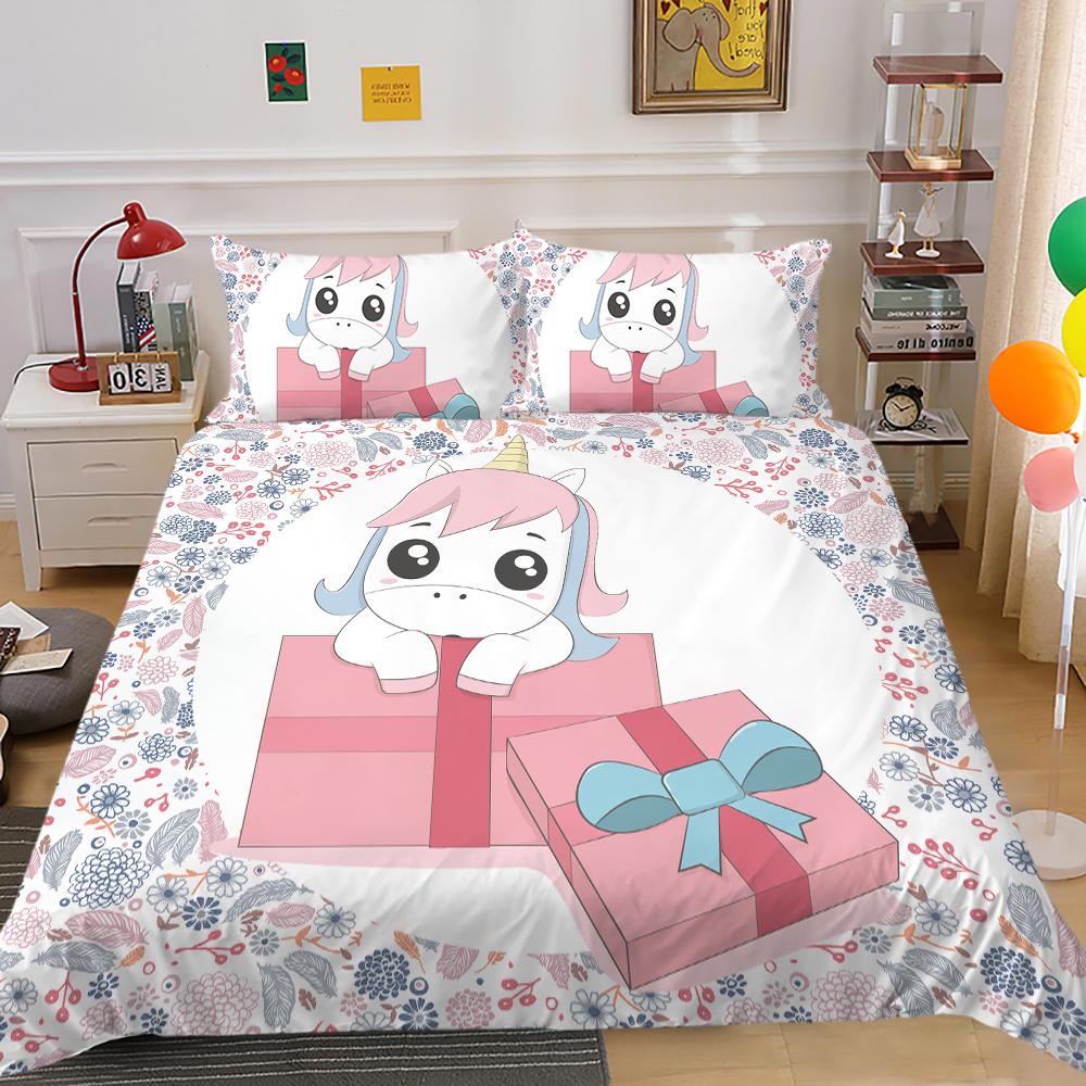 Lovely Duvet Cover Set Unicorn Bedding Set Cover Unicorn Print Home Bed Clothes Girl Single Double Size Bed Cover Soft Pillowcase