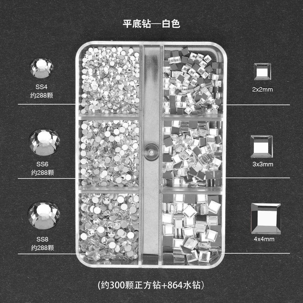 6 Grid Square Diamond Set, Nail Art Jewelry, Diamond Mirror Transparent Square Diamond Mixed Flat Bottom Diamond Diy Nail Decoration