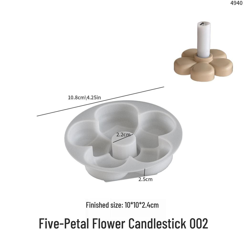 Minimalist Poppy Ins Style Flower Candlestick Mold: Four, Five & Six-Petal Design