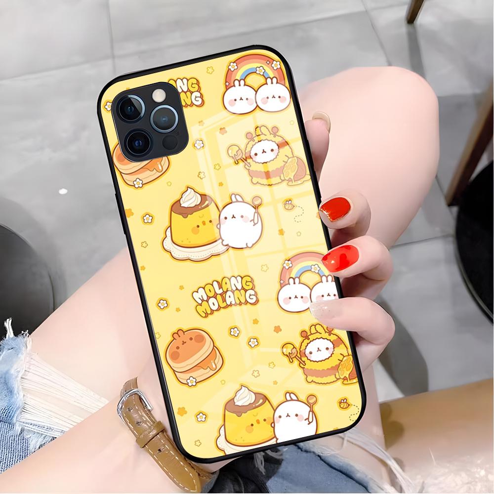 Cute A-molang Phone Case For IPhone 17 Pro Max 16 15 14 Pro Max 13 11 X Xs Xr 8 7Plus Glass Cover