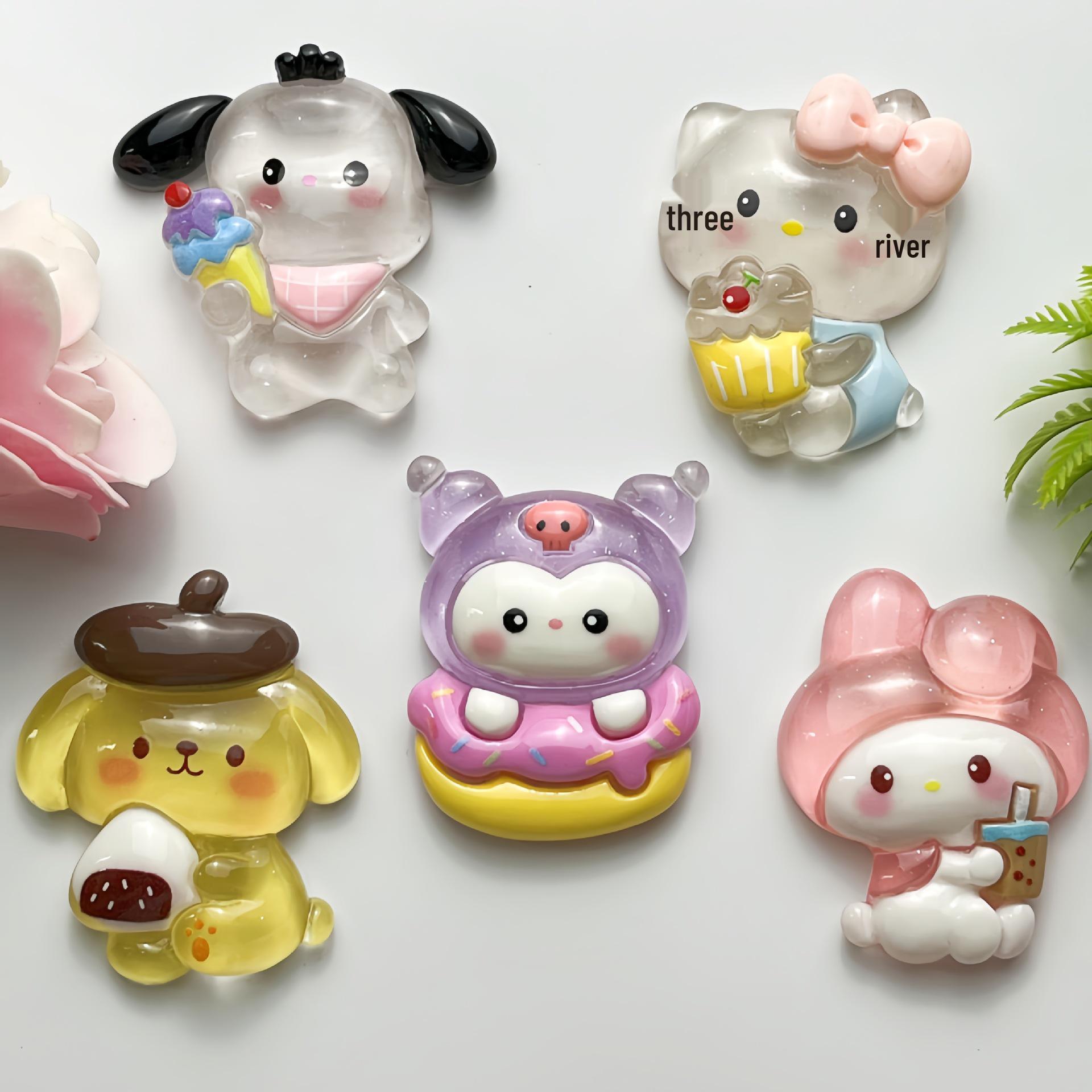 Sanrio Luminous Milk Tea Resin Cartoon Accessories for DIY Hair Clips & Keychains случайная смесь цветов
