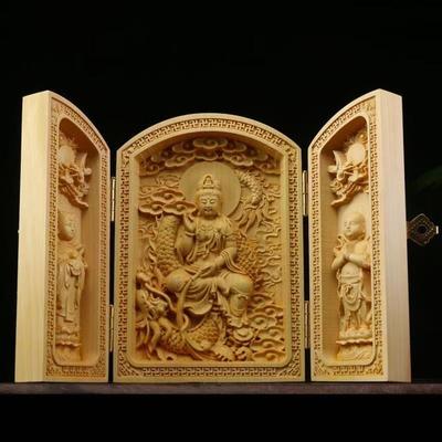 Escultura em madeira Guanyin, Esculturas e Figurinhas do Deus da Riqueza alta qualidade portátil Casa Quarto Escritório Riqueza Sorte Feng Shui Decoração