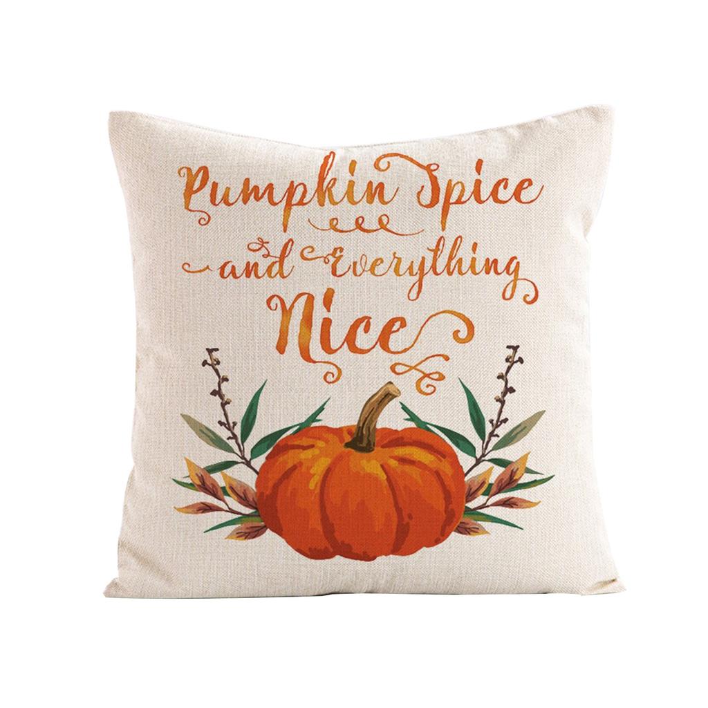 Cotton Linen Pumpkin Print Pillow Cover 45x45cm Square Decorative Cushion Case for Home Living Room Sofa Bedroom Autumn Style