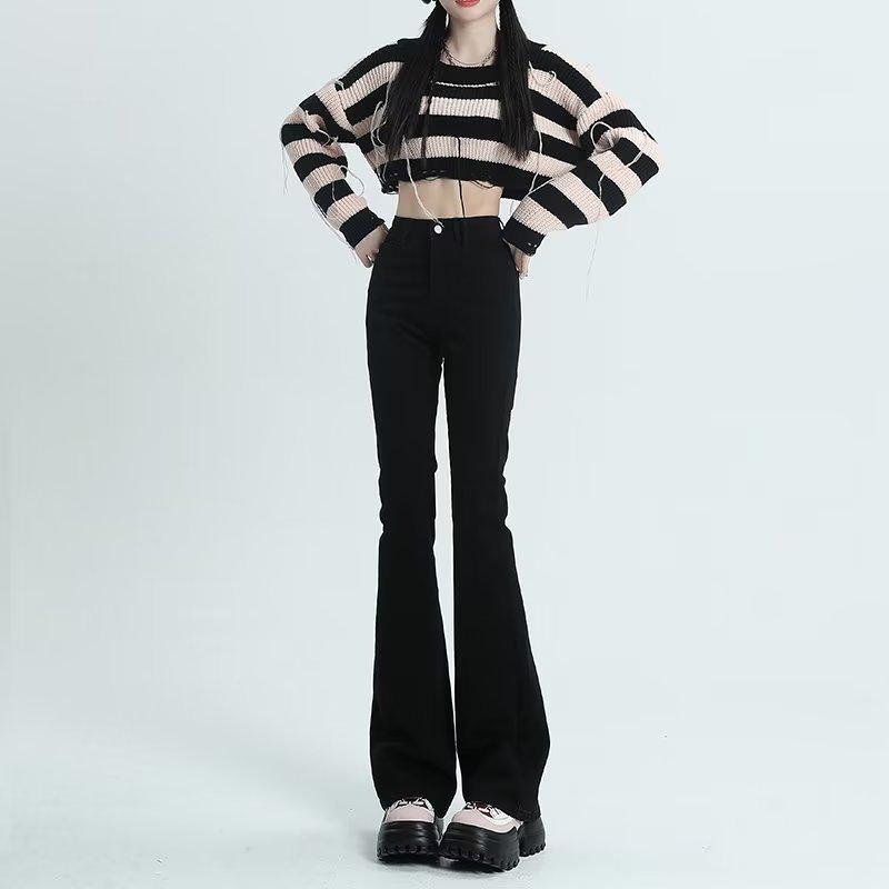 Women's High Waist Slimming Petite Micro Flare Denim Pants - Black, Autumn/Winter 2023 Collection