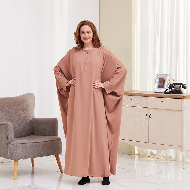 Big Swing Batwing Sleeve Solid Color Muslim Dress XG2056