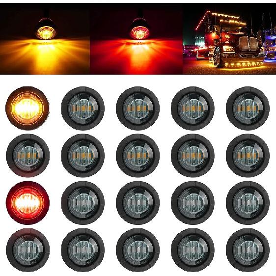 PSEQT 3/4 Inch Trailer Marker LED Lights, Side Clearance Indicators Tail Light Waterproof For Trailer Truck Car Bus Van Pickup RV Wrangler ATV UTV