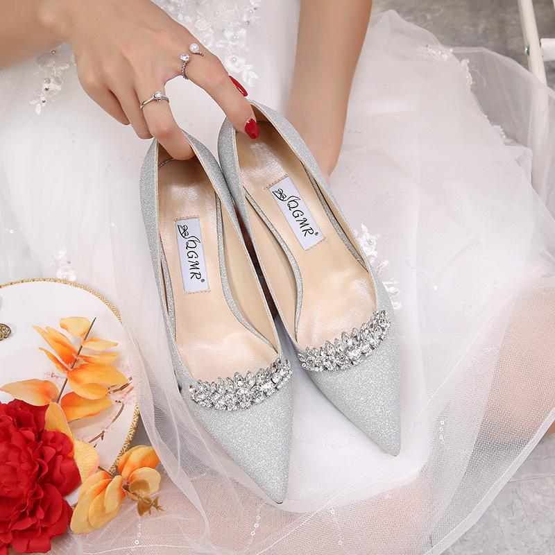Handmade Women Shoes 2025 Spring Summer Silver High Heels Stiletto Pointed Toe Full Crystal Rhinestones Wedding Bridesmaid Shoes