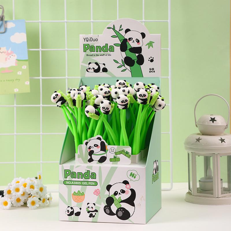 

48 Pcs with Box Cartoon Panda Shake Music Soft Gel Neutral Pen Decompression Shake Pen Student Prize Gift Stationery Holiday Gift Novelty Stationery Random style