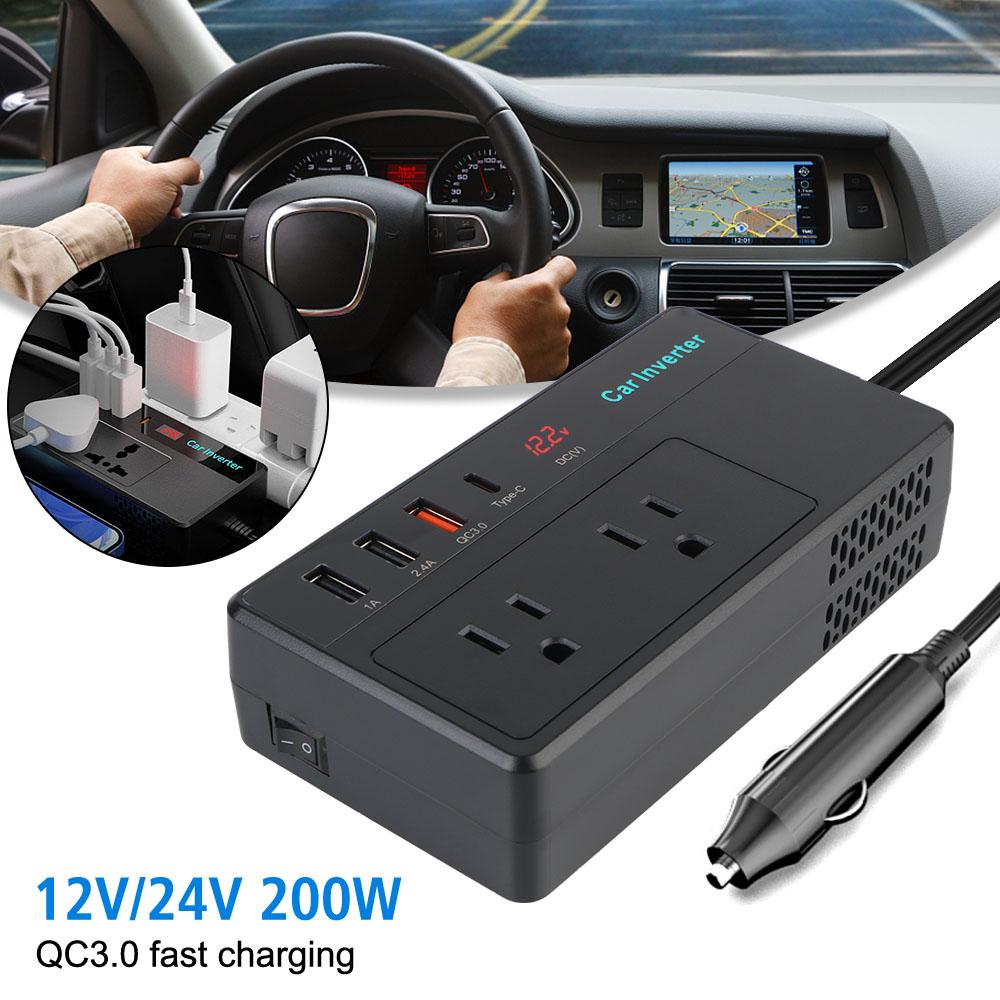 Car Power Inverter Charging Converter DC 12V 24V To AC 220V for Vehicles Car Transformer Convert Cigarette Lighter Power Adapter