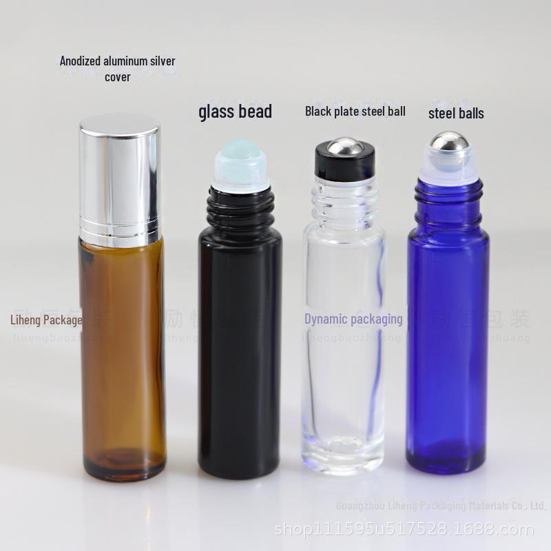 10ml Transparent Blue Glass Roller Bottle for Eye Cream and Essential Oils, with Tea-colored Perfume Roller