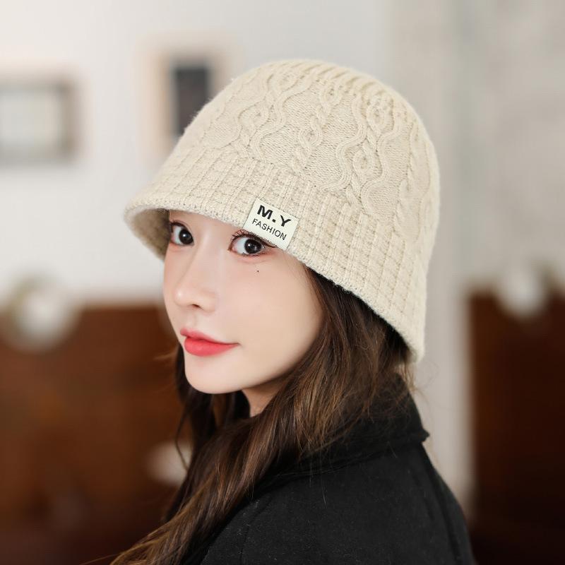 Hats for Women Autumn and Winter Basin Hat Knitted Wool Hat Fisherman Hat Warmth and Thickened Face Showing Small Pullover Hat Head Hat