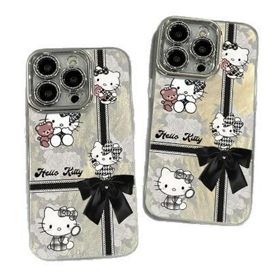 Bowknot KT Cat Fine Hole Gauze Case for Apple iPhone 17 Pro Max/16 - Dirt-Resistant, Cartoon Design for 11, 13, 14 Pro, 15