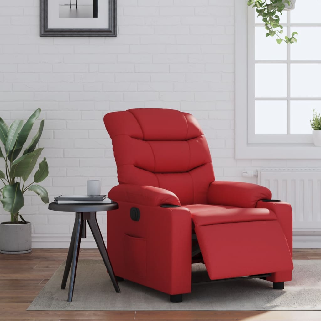 Electric Recliner Chair Red Faux Leather
