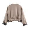 Foreign trade autumn and winter new women's clothing European and American style fashion simple leather effect decoration layer long sleeve woolen ja