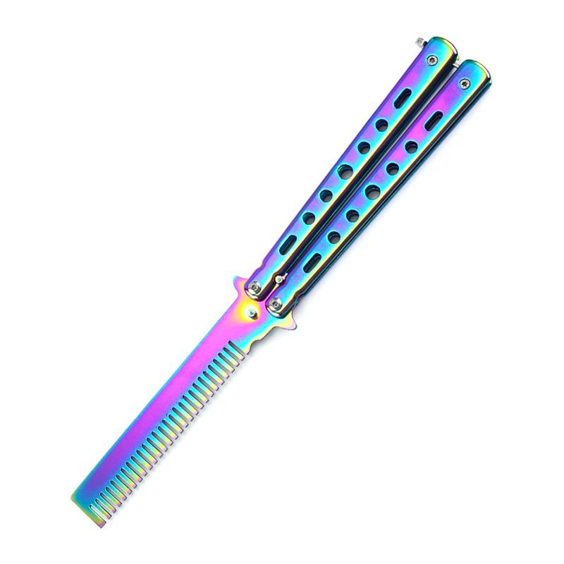New! Foldable Butterfly Training Knife Not Edged Hollow Stainless Steel Practice Comb Hand Training Tool