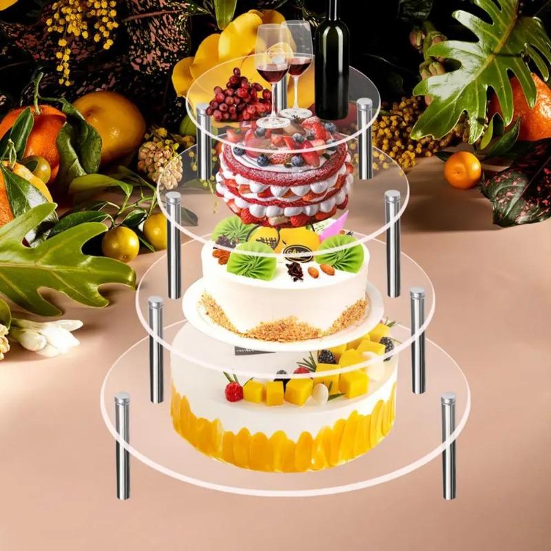 Cake Stand Transparent Round Shape Acrylic Birthday Cupcake Dessert Stand Holder Cake Makaron Display Rack Party Supplies