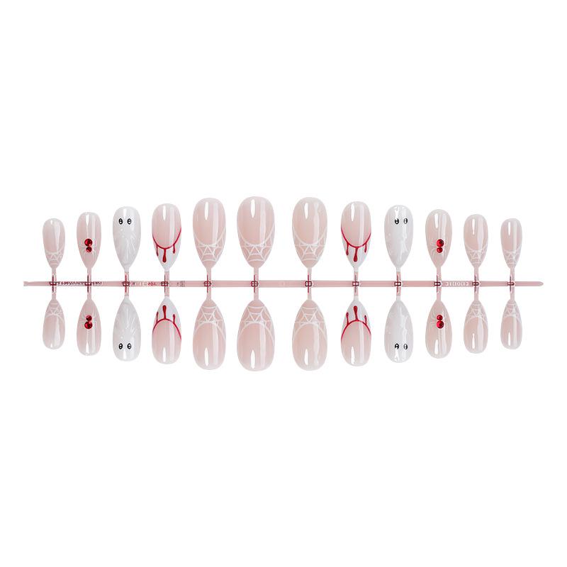 

24 шт. Полуручные накладные ногти Ghost Spider French Blood Drop