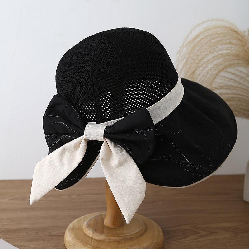 New Summer Women's UV Protection Seaside Breathable Sun Hat Bow Mesh Big Eaves Bucket Hat Sun Hat