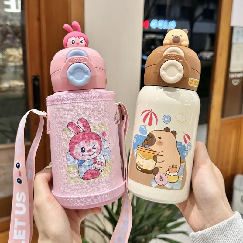 Cartoon Cute Children Insulated Cup for Girl Boys School 316 Stainless Steel Straw Thermos With Heat-resistant Cup Sleeves 500ML