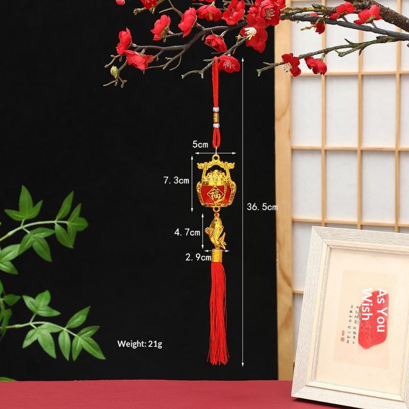 Lunar New Year Lucky Hanging Ornament with Red Tassel Golden Charm Festive Portable Decor for Travel Hotel Room Spring Festival
