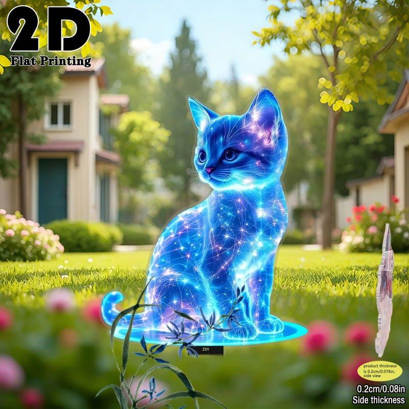 1PC Charming Art Blue Starlit Sky Cat 2D Acrylic Garden Floor Socket Waterproof for Home Courtyard Outdoor Festival Decoration