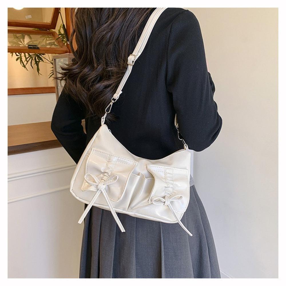 Korean Style Y2k Shoulder Bag Pleated Pu Dumpling Bag Cute Bowknot Crossbody Bag  Dairy