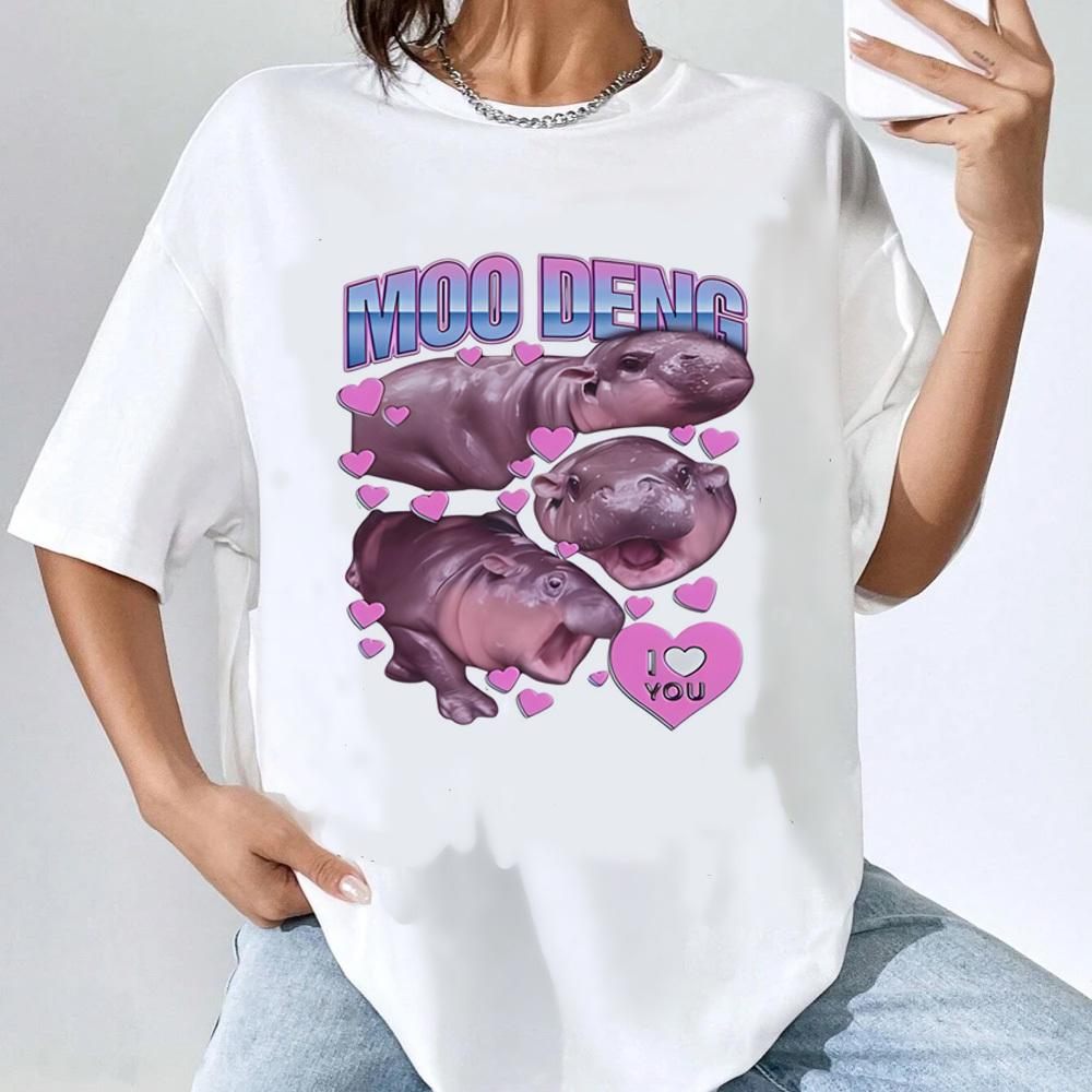 Moo Deng top tees teen Trendy hip hop Pop Culture kawaii tshirt Retro Grunge Vintage hip hop Comfortable Y2k S