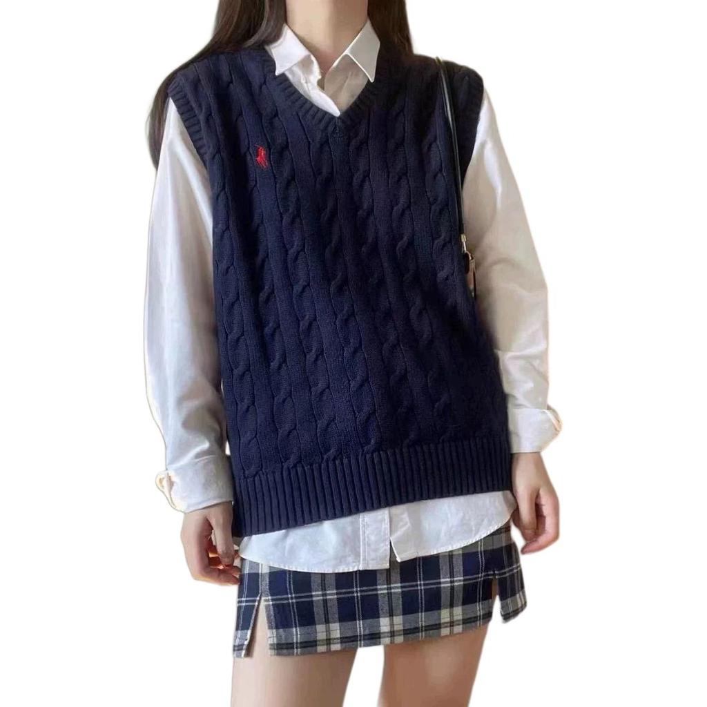 Polo Ralph Lauren SS22 Knitted Cotton Sleeveless Sweater Women Sweater Blue WMPOSWENC020377-400