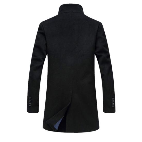 Men Winter Warm Solid Color Woolen Trench Coat Outwear Overcoat Long Jacket