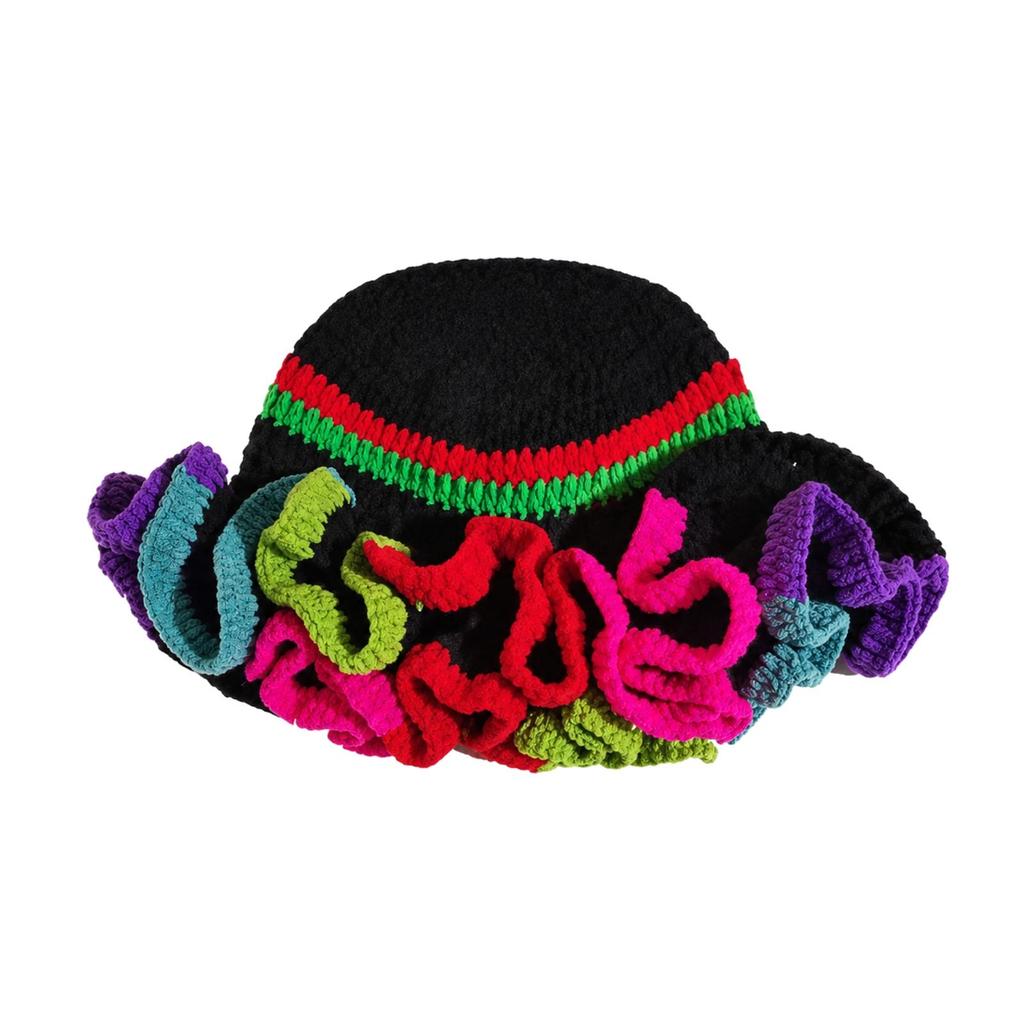 LoopKnit Hat with Ruffled Brim Universal Fit Knitted Yarn Warm for Autumn and Winter Outfits,