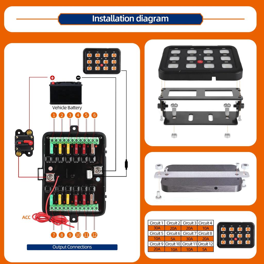 Mictuning 6/8/12 Gang RGB Switch Panel Led Work Light Bar Switches Box Controller for Universal Cars Truck Boat UTV 4X4 4WD