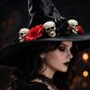 Black Satin Witch Hat for Halloween Costume Accessory