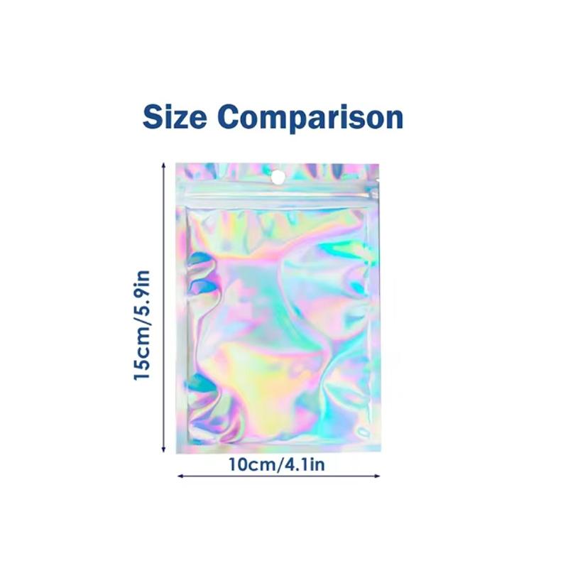 100pcs Holographic Resealable Mylar Bags Ziplock Candy Suger Tee Jewelry Beauty Storage Bag