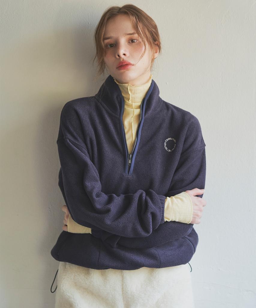 Iteoneolmomeonteu Soft Terry Half Zip Sweatshirt_Navy