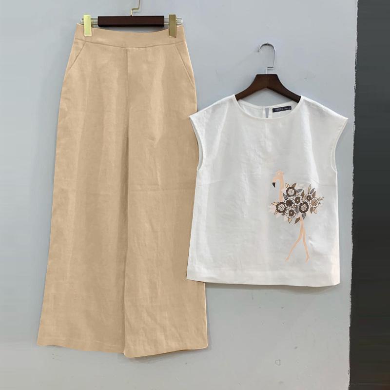 

ZANZEA Женские летние майки без рукавов с круглым вырезом и однотонными брюками 5XL хаки