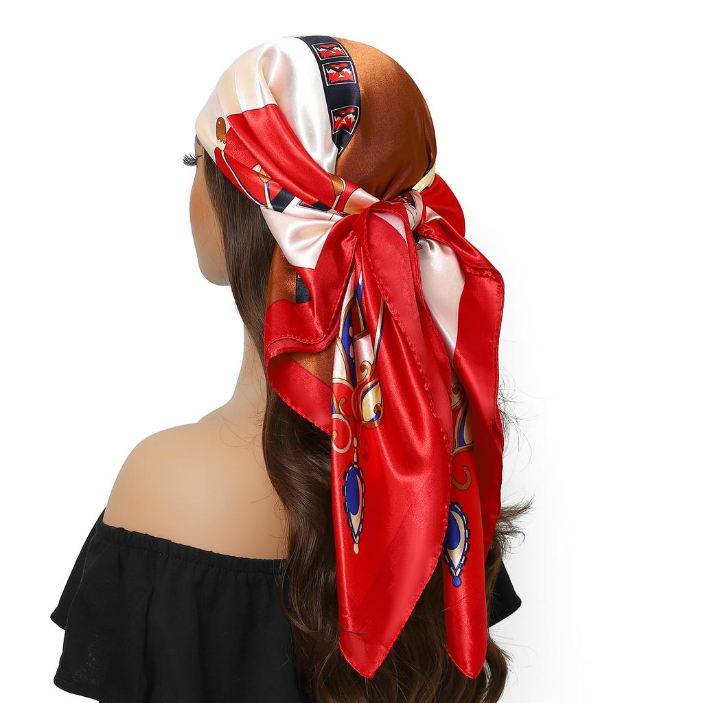 Fashion Square Silk Scarf Women Headband 90*90cm Print Neck Scarfs Office Hair Band Hand Kerchief Female Bandana Headwear