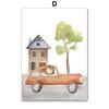 Car Giraffe Lion Elephant Monkey Jungle Animals Wall Art Canvas Painting Nordic Posters And Prints Pictures Baby Kids Room Decor