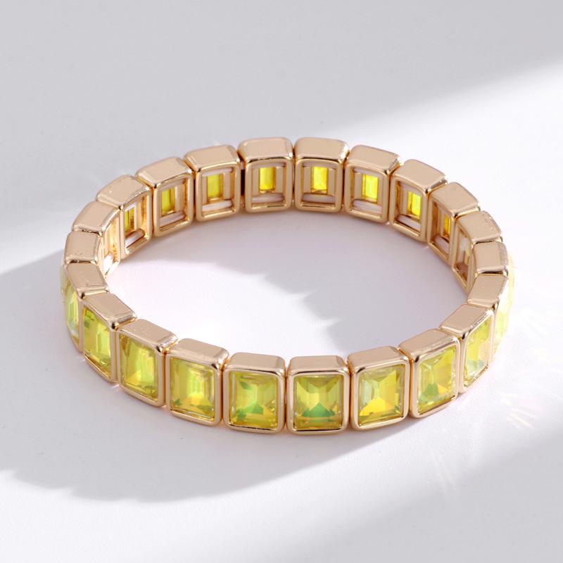 Neuheiten Geometrisch Bohemian Regenbogen Glas Kristall Dehnbar Stretch Tennisarmband Mode Vergoldeter Schmuck Für Frauen