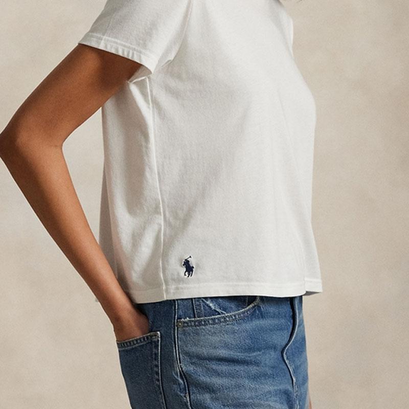 Polo Ralph Lauren Plain Knit Crew Neck Regular T-Shirt Women Tops White WMPOKNINCU21076-100
