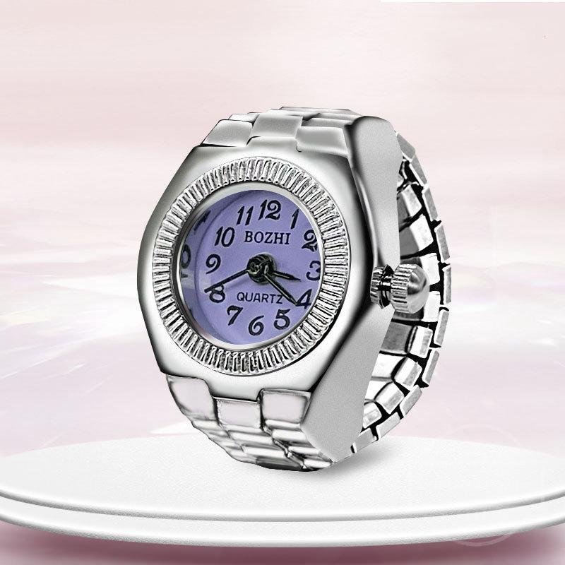Fashion Mini Quartz Watch Clock Finger Rings for Men Women Elastic Strap Punk Gothic Couple Roman Ring Jewelry Gift