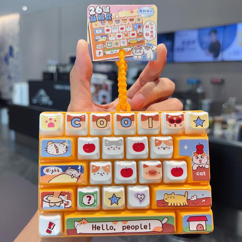 26 Grids Keyboard Button Cat Keychain Creative Fidget Stress Relief Toy for Children School Bag Pendant Decor