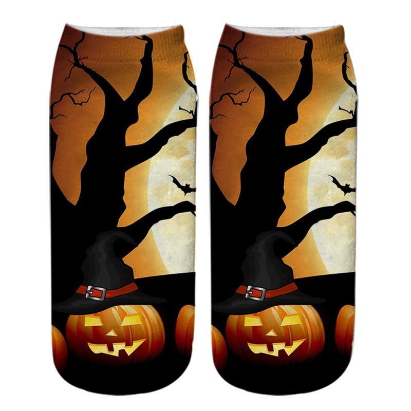 Halloween Cartoon Pumpkin Witch for Cat 3D Printed Short Ankle Socks Gift for Wo