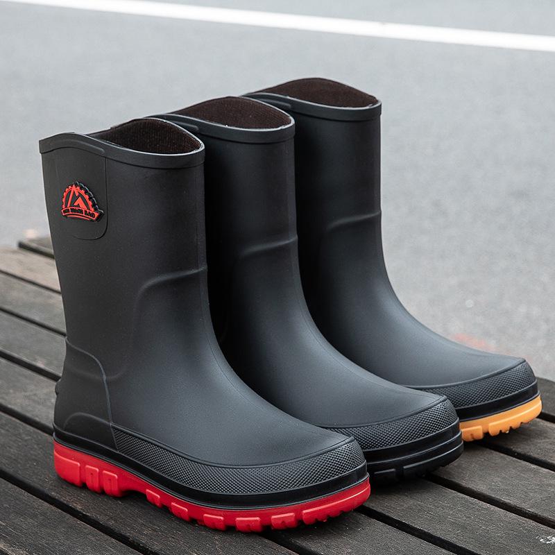 Men's Korean Style Waterproof Mid-Calf Rubber Rain Boots - Non-Slip, Slip-On Casual Fashion Shoes
