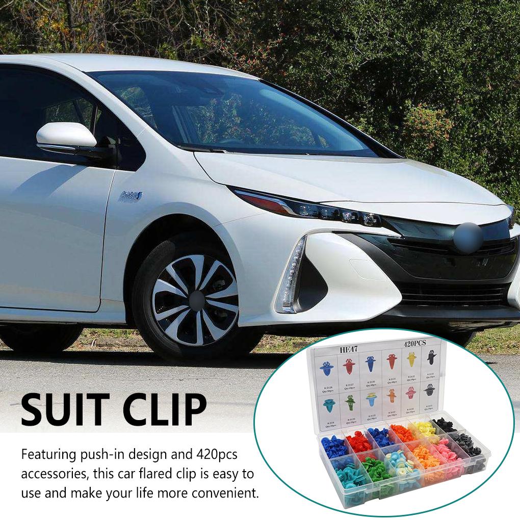 420 Pieces Clips Retaining Flared Clamps Fixed Fasteners Automotive Panel Accessories Kit Bumper Fender Front Side Rivet