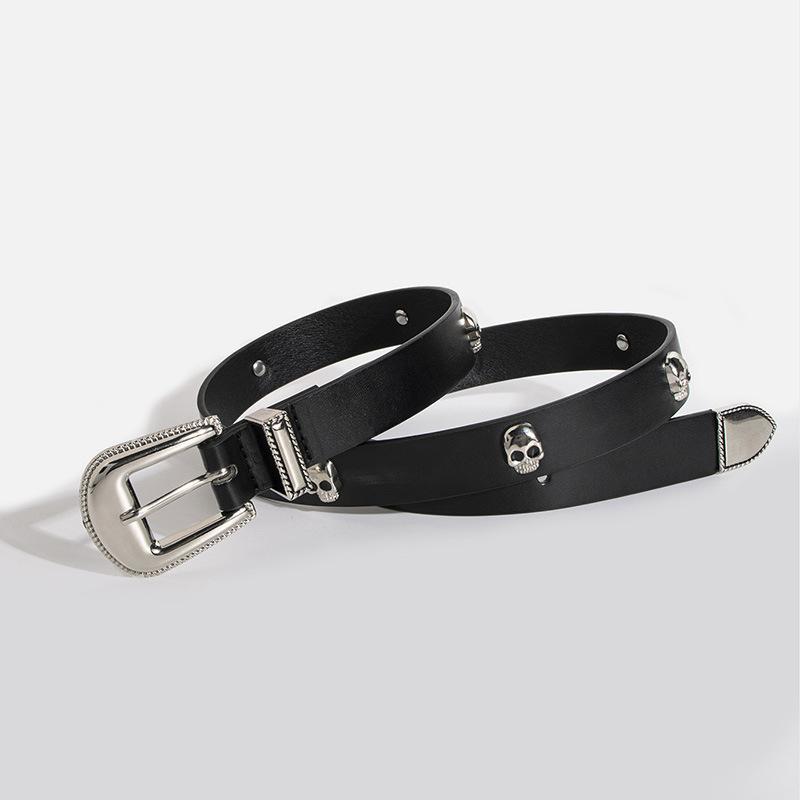 

Темный, Молодежный и Модный Женский Ремень с Декорацией в виде Черепа и Ремень с Заклепками в виде Головы Призрака для Милого Наряда 100cm