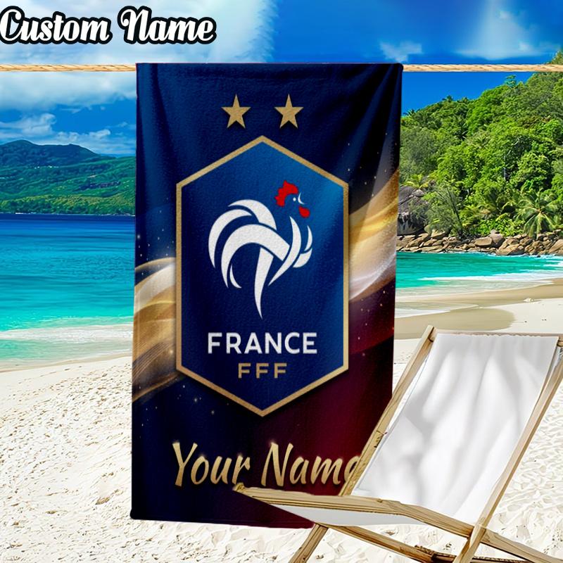 Custom Name France National Football Beach Towel, Quick-Dry & Lightweight, Beach Blanket, Perfect for Beach, Pool, Yoga, Or Camping, Gifts