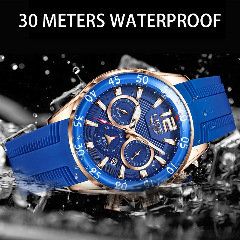 LIGE Fashion Mens Watches Top Luxury Silicone Sports Watch Men Quartz Clock Waterproof Wristwatches Relogios Masculino+Box