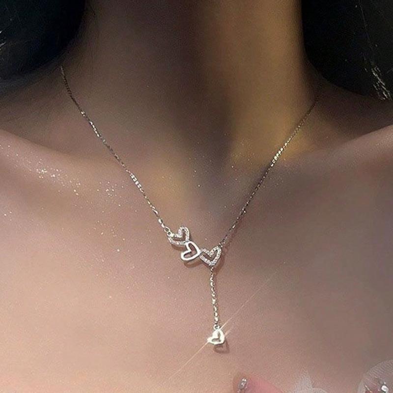 Light Luxury Exquisite Shiny Zircon Heart-shaped Pendant Necklace Women's Charming Zircon Fashion Personality Party Gift